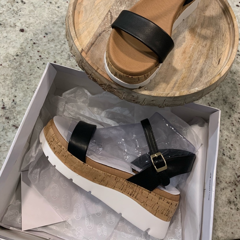 Steve Madden Roselita Cork Black Wedge Sandals
